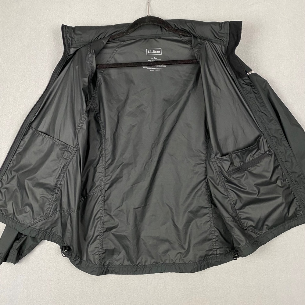 L.L. Bean Windbreaker Jacket Womens Size L Black Full Zip Stowaway Hood - Picture 3 of 8